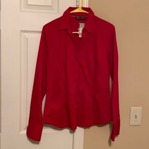 Red button up blouse